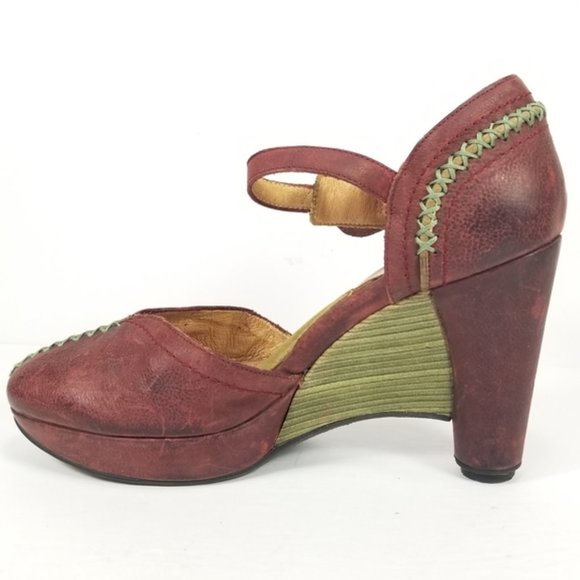 John Fluevog Red Leather Stitch Closed Toe Heels - Picture 6 of 9